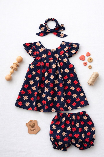 Toddler Floral & Grid Print Set - Vintage Style 3pc Summer Outfit