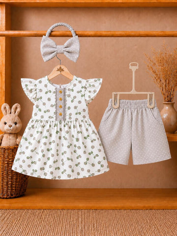 Ocean Bloom Girls Tunic & Floral Shorts Set with Matching Headband