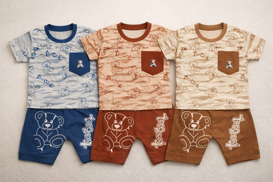 Boys “All Over Print Bear" Graphic T-Shirt & Jogger Shorts 2-Piece Summer Set