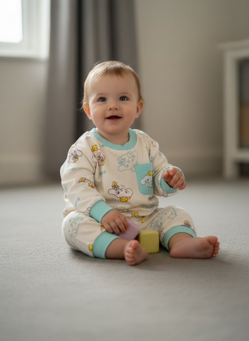 French Terry Girls Suit Bear- Sea Green