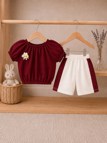 Stylish Popcorn Striped Top with Matching Shorts