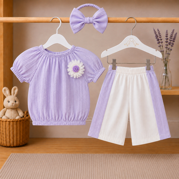 Turkish Popcorn Little Princess Summer Outfit Set With Cute Bow Hairband