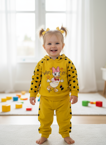 French Terry Girls Suit Yellow with Dot