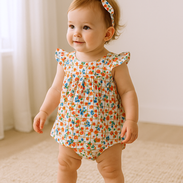 Cotton Frocks with hair bands and shorts