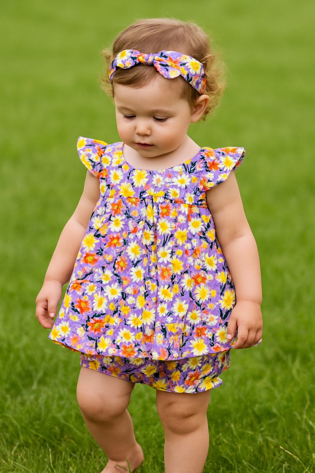 Cotton Lawn Baby Frock with Short & Hairband Multy