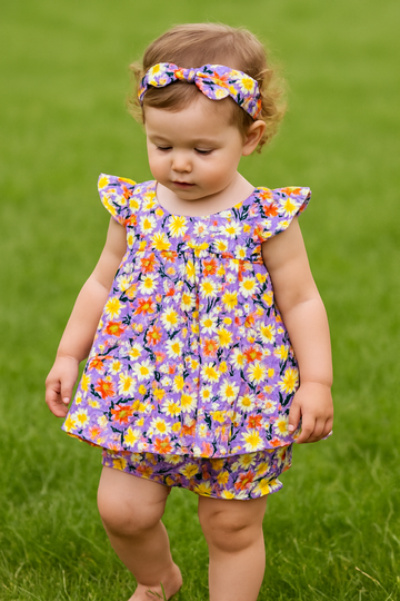 Cotton Lawn Baby Frock with Short & Hairband Multy