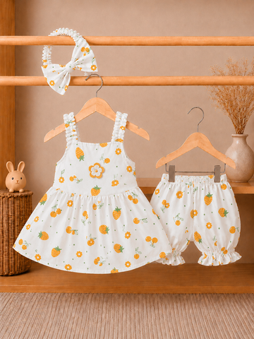 Cotton lawn Stylish Striped Top with Matching Shorts And Bow Hair Band