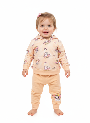 French Terry Girls Suit Light Peach- Doll