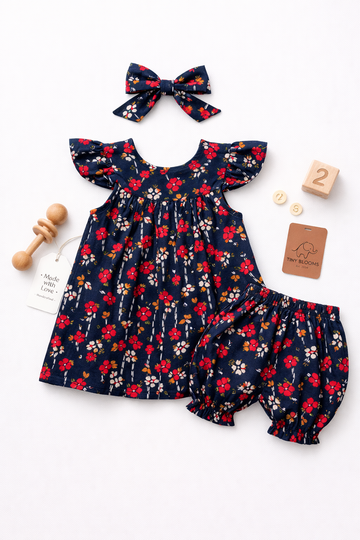 Toddler Floral (2) & Grid Print Set - Vintage Style 3pc Summer Outfit