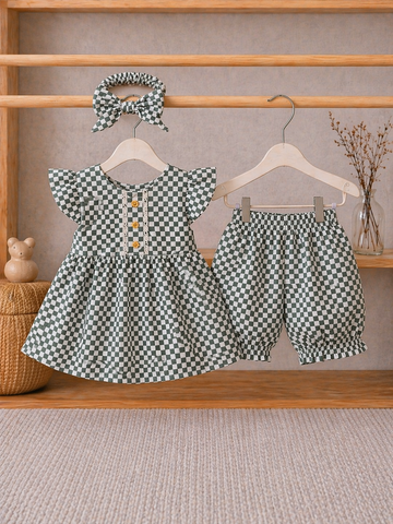 Cotton lawn Stylish Striped Top with Matching Shorts And Bow Hair Band
