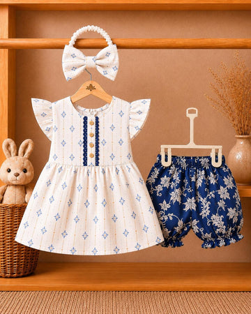 Ocean Bloom Girls Tunic & Floral Shorts Set with Matching Headband
