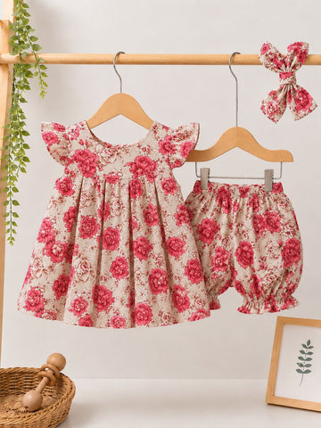 Rose Blossom Pleated Tunic & Bloomers Set