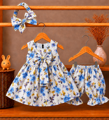 Lawn Fabric Vintage Rose Baby Dress, Bloomers & Headband Set – Pink