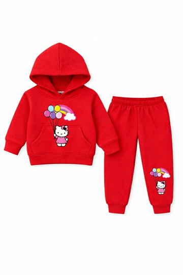 Sanrio Hello Kitty Graphic 2-Piece Fleece Hoodie and Jogger Set – Red
