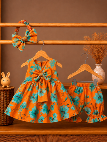 Lawn Fabric Vintage Rose Baby Dress, Bloomers & Headband Set