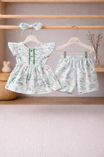 Cotton lawn Stylish Striped Top with Matching Shorts And Bow Hair Band (8)