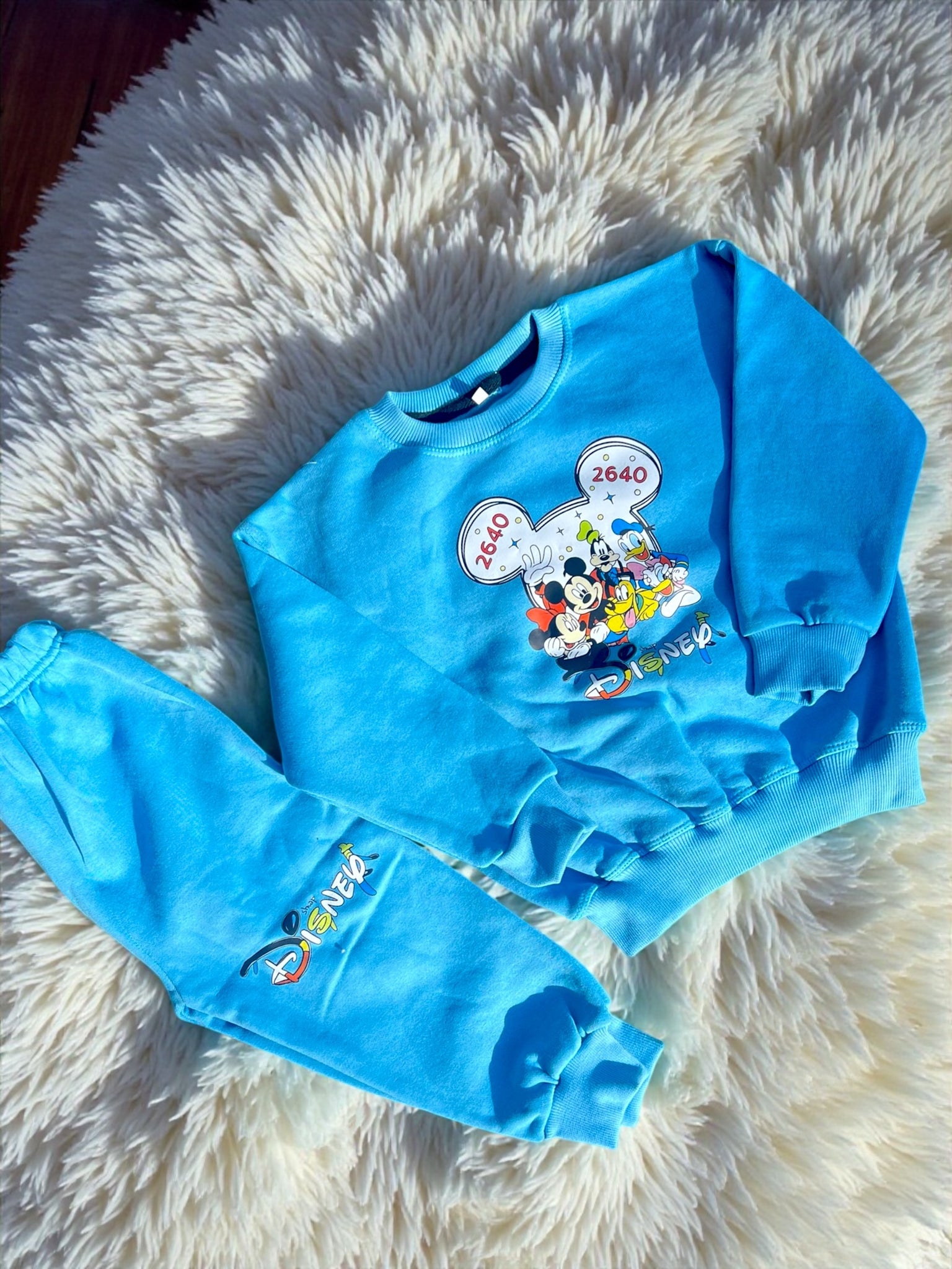 Disney Mickey & Friends Kids Tracksuit Set – Sky Blue Sweatshirt & Trouser- Fleece Fabric