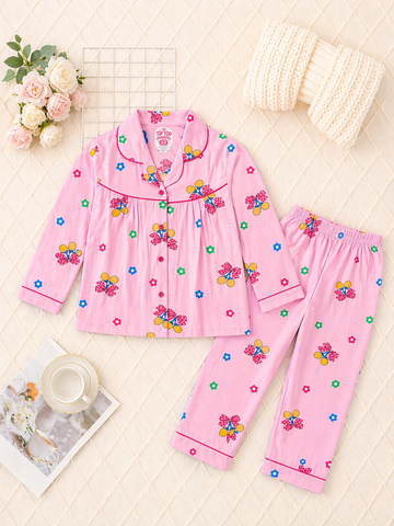 Pink Blossom Bow Kids Night Suit Set