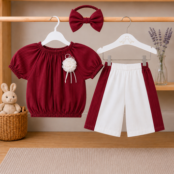Turkish Popcorn Little Princess Summer Outfit Set With Cute Bow Hairband
