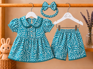 Cotton lawn Lace Stylish Collar Style Frock Floral with Matching Shorts With Hairband
