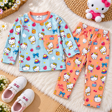 Jersey "Hello Kitty" Girls Suit Light Blue & Orange Contrast