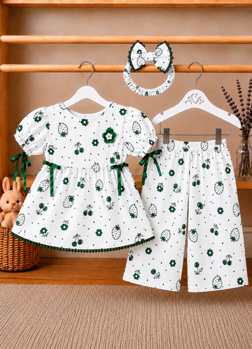 Azadi Collection Bow & Heart Print Top & Pants for Girls