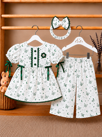 Azadi Collection Bow & Heart Print Top & Pants for Girls
