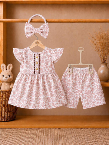 Ocean Bloom Girls Tunic & Floral Shorts Set with Matching Headband