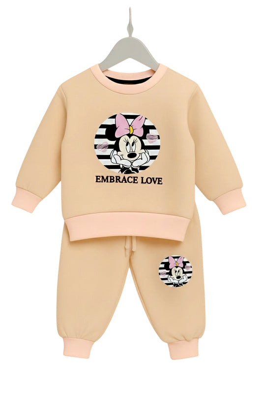 Cute Minnie Mouse Tracksuit for Girls – Cozy Cream Outfit