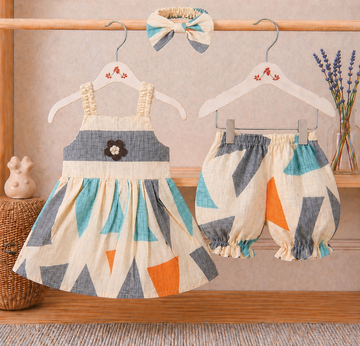 Cotton lawn Stylish Striped Top with Matching Shorts And Bow Hair Band (15)