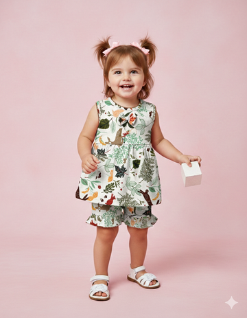 Printed Cotton Jersey Baby Frock with Shorts