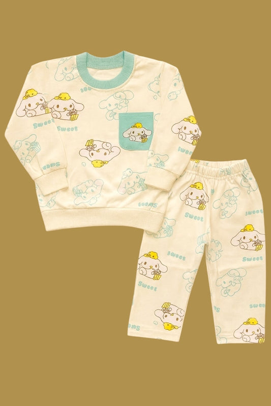 French Terry Girls Suit Bear- Sea Green