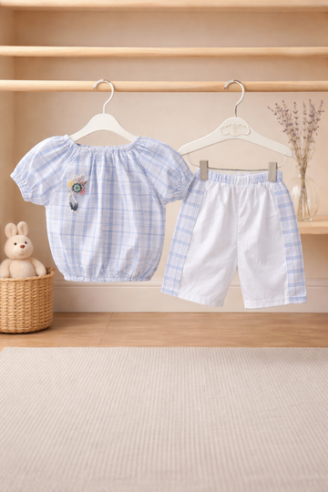 Cotton lawn Stylish Striped Top with Matching Shorts And Bow (2)