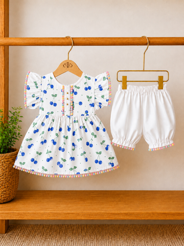 Lavender cherrys Loves Charm Girls Tunic & Shorts Set with Matching lace