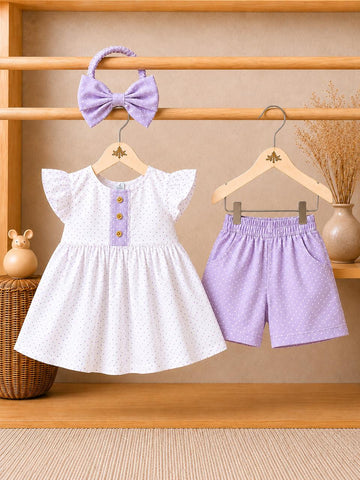 Lavender Charm Girls Tunic & Shorts Set with Matching Headband