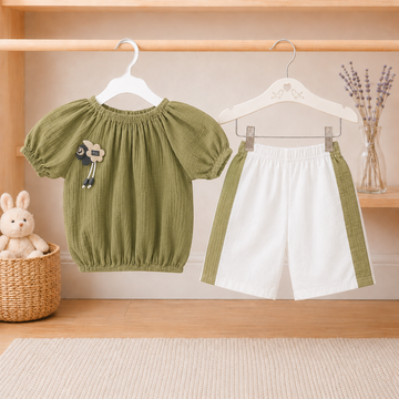 Stylish Popcorn Striped Top with Matching Shorts