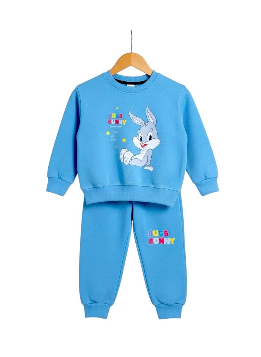 Bugs Bunny Kids Tracksuit Set – Sky Blue Sweatshirt & Trouser- Fleece Fabric