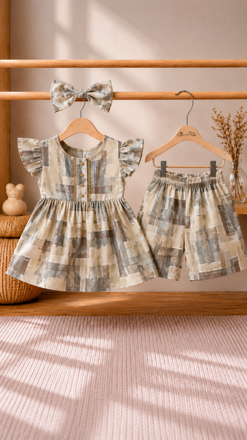 Ocean Bloom Girls Tunic & Floral Shorts Set with Matching Headband