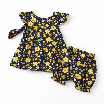 Toddler Floral (18) & Grid Print Set - Vintage Style 3pc Summer Outfit