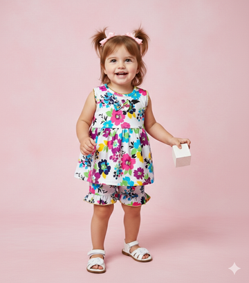 Printed Cotton Jersey Baby Frock with Shorts