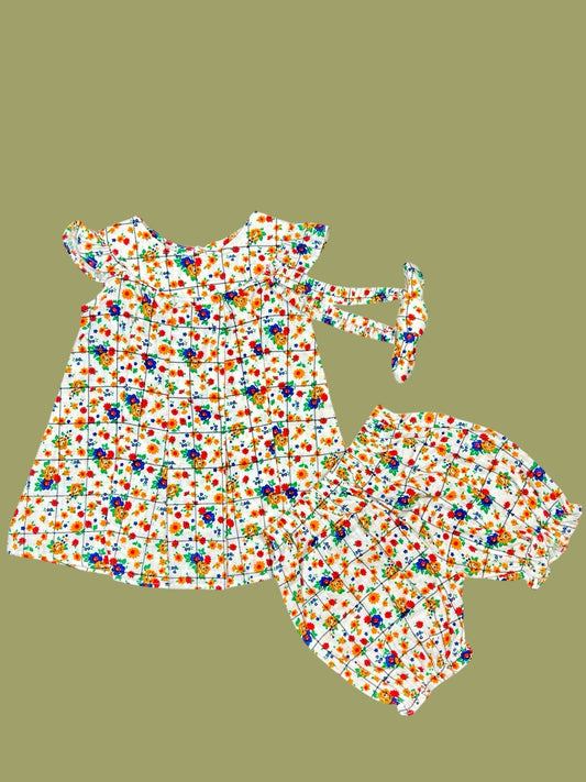 Cotton Frocks with hair bands and shorts