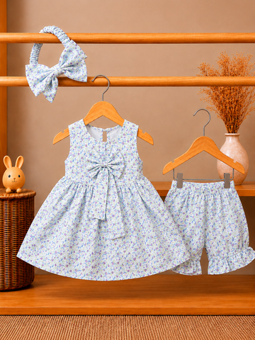 Lawn Sweet Baby Girl Dress & Ruffle Bloomers Set with Headband