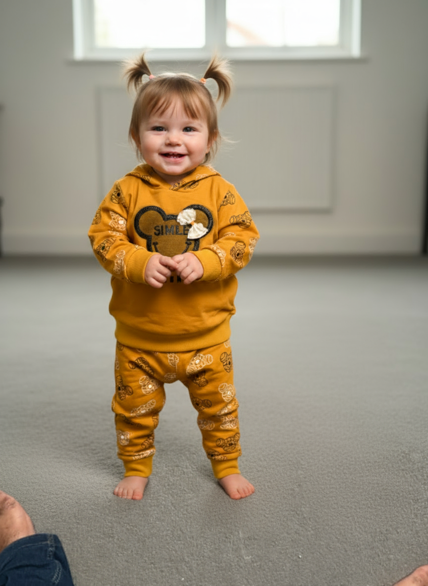 French Terry Girls Suit Dark Fawn bear