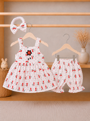 Cotton lawn Stylish Striped Top with Matching Shorts And Bow Hair Band