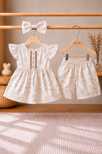 Ocean Bloom Girls Tunic & Floral Shorts Set with Matching Headband