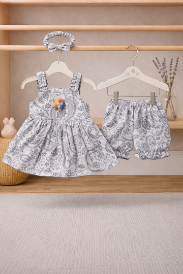 Cotton lawn Stylish Striped Top with Matching Shorts And Bow Hair Band (14)