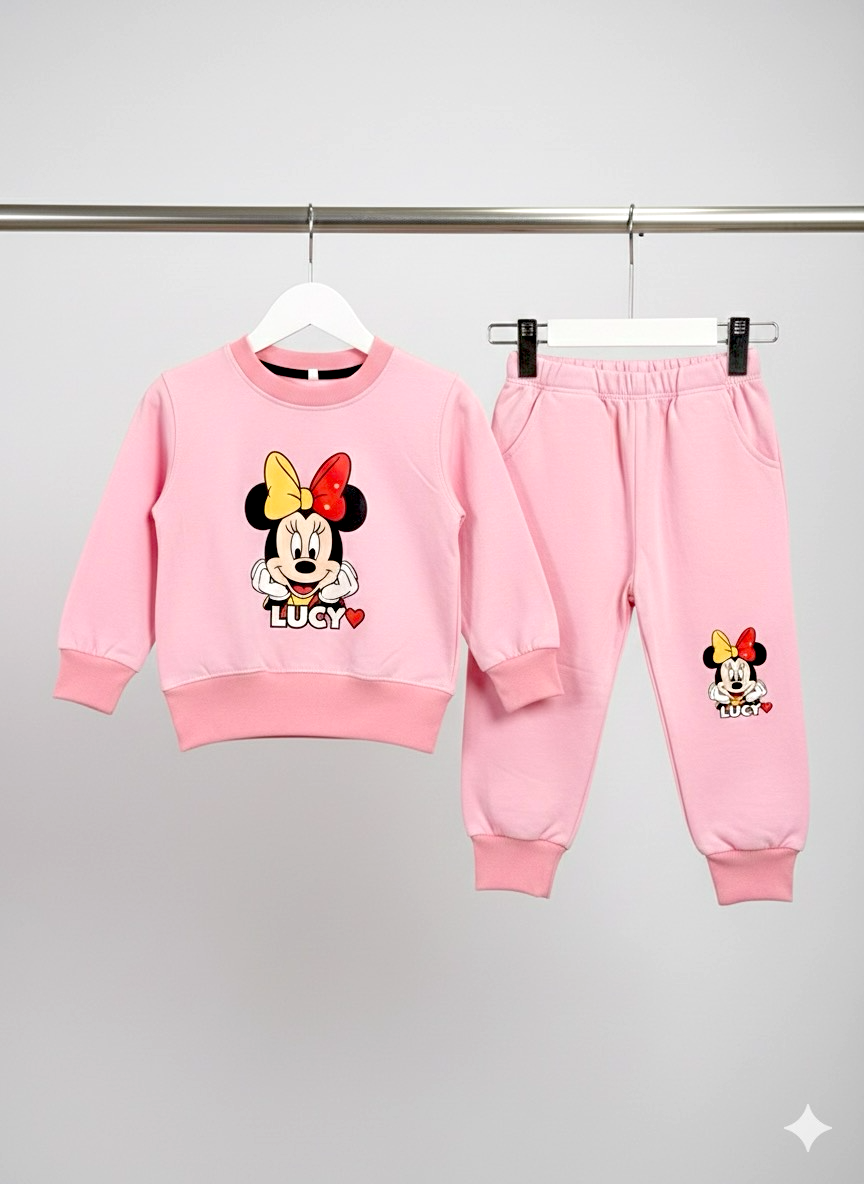 Girls Pink Minnie Mouse “Lucy” Sweatshirt & Jogger Set Fleece Tracksuit