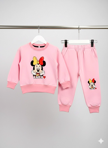Girls Pink Minnie Mouse “Lucy” Sweatshirt & Jogger Set Fleece Tracksuit