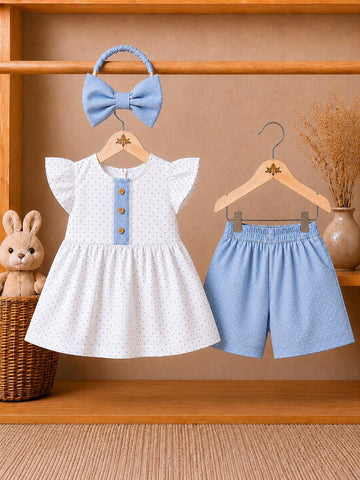 Ocean Bloom Girls Tunic & Floral Shorts Set with Matching Headband
