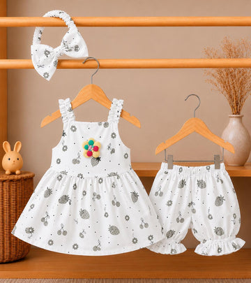 Berry Blossom Baby Girl Dress & Ruffle Bloomers Set with Headband